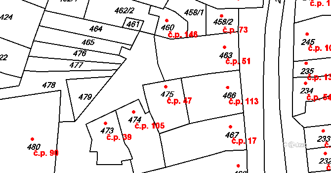 Vážany nad Litavou 47 na parcele st. 475 v KÚ Vážany nad Litavou, Katastrální mapa