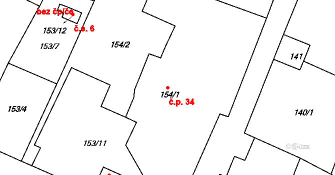 Koporeč 34, Lišnice na parcele st. 154/1 v KÚ Lišnice, Katastrální mapa