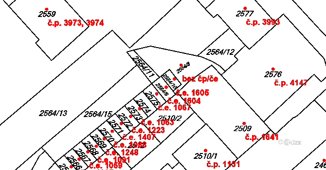 Chomutov 1604 na parcele st. 2564/9 v KÚ Chomutov I, Katastrální mapa