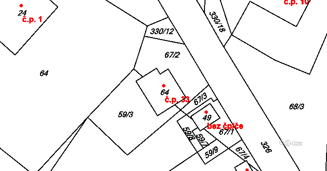 Dolní Babákov 33, Včelákov na parcele st. 64 v KÚ Babákov, Katastrální mapa