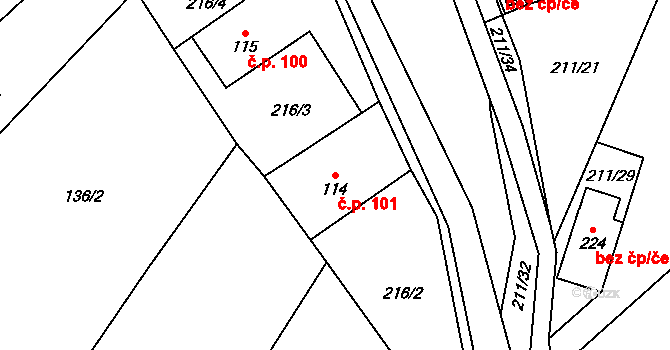 Bohutín 101 na parcele st. 114 v KÚ Bohutín nad Moravou, Katastrální mapa