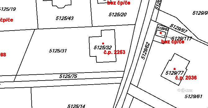 Černošice 2253 na parcele st. 5125/32 v KÚ Černošice, Katastrální mapa
