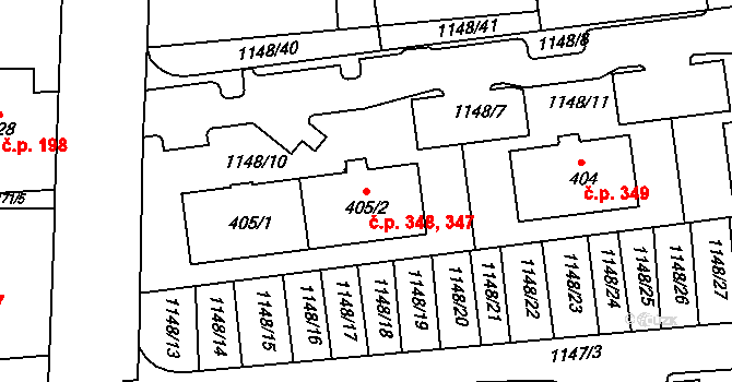 Kaznějov 347,348 na parcele st. 405/2 v KÚ Kaznějov, Katastrální mapa