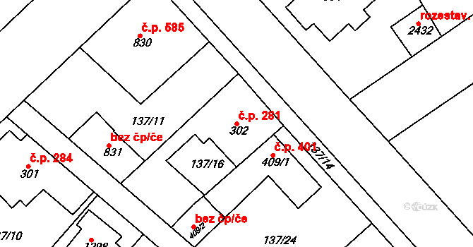 Lobeček 281, Kralupy nad Vltavou na parcele st. 302 v KÚ Lobeček, Katastrální mapa
