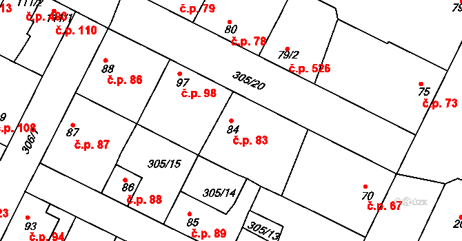 Neratovice 83 na parcele st. 84 v KÚ Neratovice, Katastrální mapa
