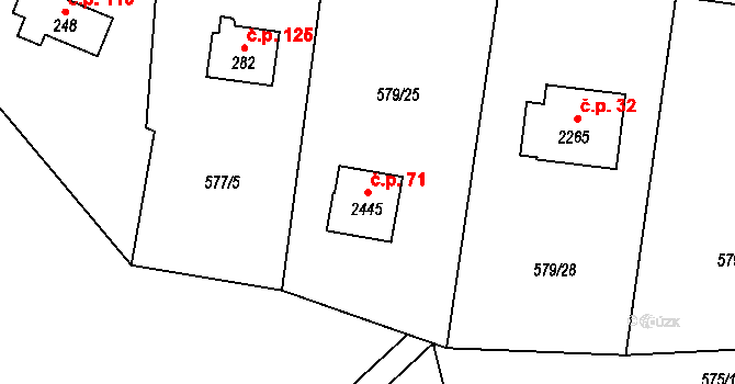 Pikovice 71, Hradištko na parcele st. 2445 v KÚ Hradištko pod Medníkem, Katastrální mapa