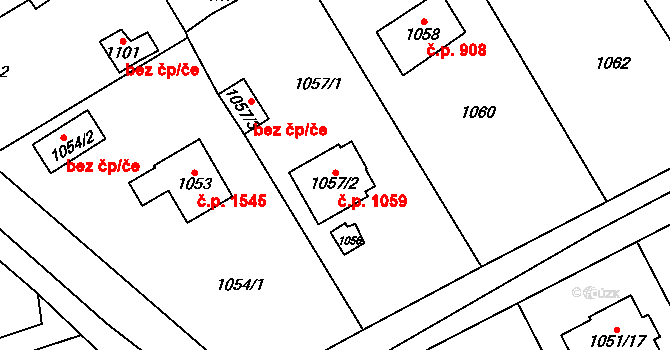 Černošice 1059 na parcele st. 1057/2 v KÚ Černošice, Katastrální mapa