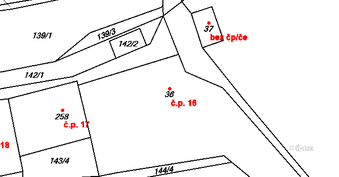 Javorná 16, Čachrov na parcele st. 36 v KÚ Javorná na Šumavě, Katastrální mapa
