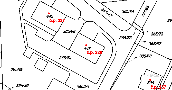 Hrádek 226 na parcele st. 443 v KÚ Hrádek u Rokycan, Katastrální mapa