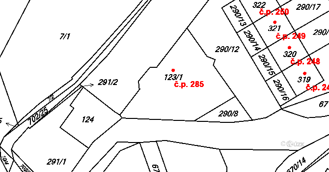 Teplice nad Metují 285 na parcele st. 123/1 v KÚ Teplice nad Metují, Katastrální mapa