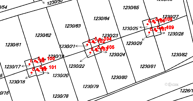 Vejprnice 105 na parcele st. 1230/24 v KÚ Vejprnice, Katastrální mapa