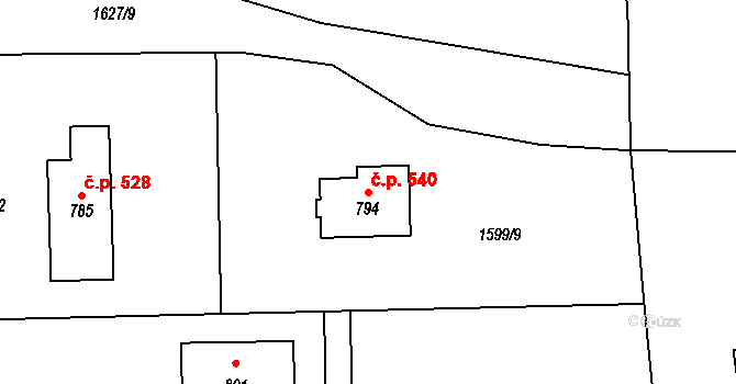 Hrádek 540 na parcele st. 794 v KÚ Hrádek, Katastrální mapa