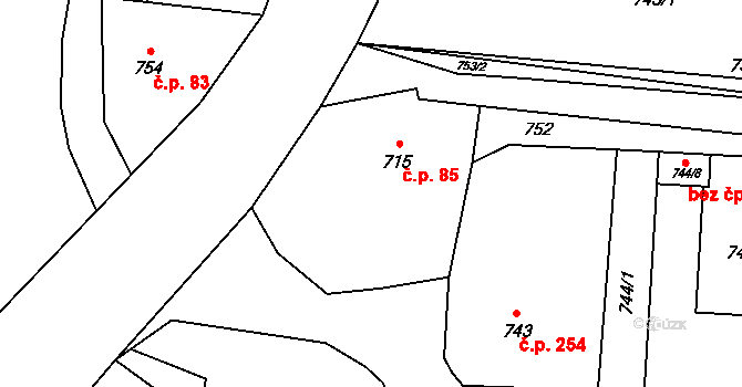 Sedlnice 85 na parcele st. 715 v KÚ Sedlnice, Katastrální mapa