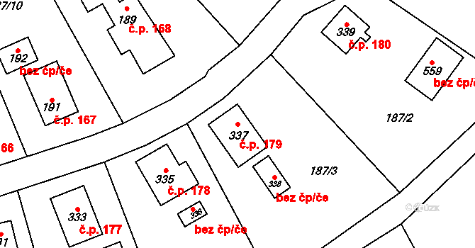 Roztoky 179 na parcele st. 337 v KÚ Roztoky u Křivoklátu, Katastrální mapa