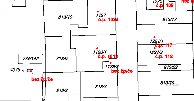 Humpolec 1018 na parcele st. 1126/1 v KÚ Humpolec, Katastrální mapa