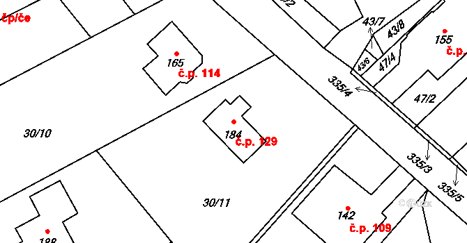 Myslechovice 129, Litovel na parcele st. 184 v KÚ Myslechovice, Katastrální mapa