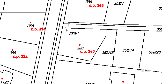 Nepomuk 350 na parcele st. 386 v KÚ Nepomuk, Katastrální mapa