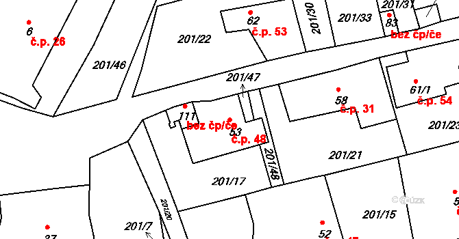 Olešnice 48, Okrouhlice na parcele st. 53 v KÚ Olešnice u Okrouhlice, Katastrální mapa