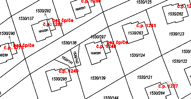 Řeporyje 1248, Praha na parcele st. 1530/296 v KÚ Řeporyje, Katastrální mapa
