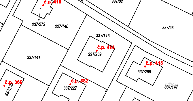 Levín 414, Králův Dvůr na parcele st. 337/269 v KÚ Levín u Berouna, Katastrální mapa