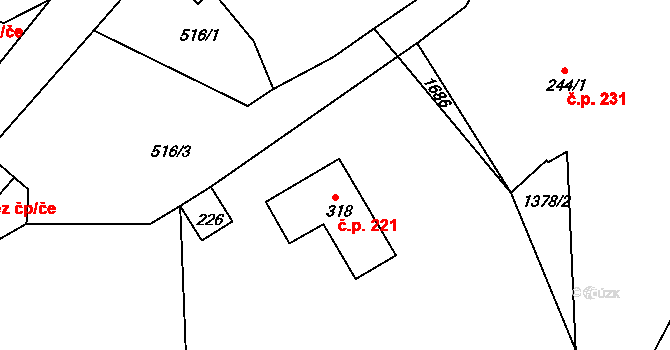 Srbská Kamenice 221 na parcele st. 318 v KÚ Srbská Kamenice, Katastrální mapa