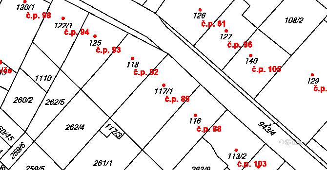 Hlinsko pod Hostýnem 89, Bystřice pod Hostýnem na parcele st. 117/1 v KÚ Hlinsko pod Hostýnem, Katastrální mapa