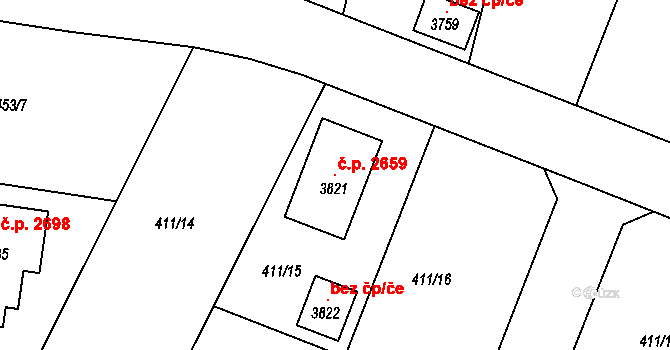 Brandýs nad Labem 2659, Brandýs nad Labem-Stará Boleslav na parcele st. 3821 v KÚ Brandýs nad Labem, Katastrální mapa