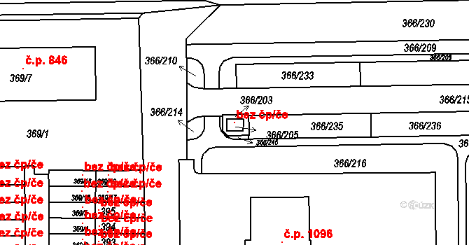 Letovice 104968095 na parcele st. 366/205 v KÚ Letovice, Katastrální mapa