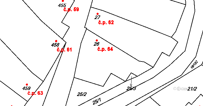 Vrbovec 64 na parcele st. 26 v KÚ Vrbovec, Katastrální mapa