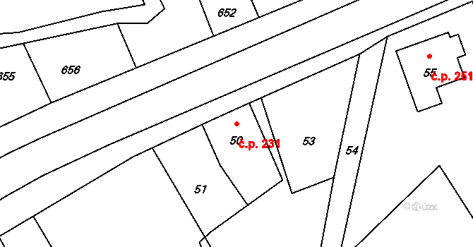 Bělotín 231 na parcele st. 50 v KÚ Bělotín, Katastrální mapa
