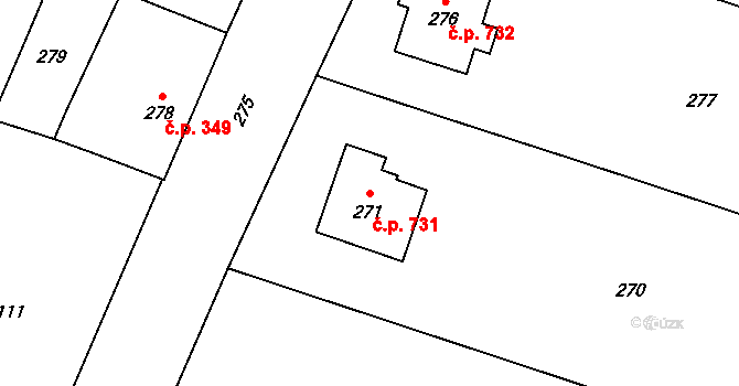 Troubky 731 na parcele st. 271 v KÚ Troubky nad Bečvou, Katastrální mapa