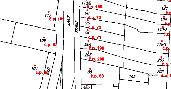 Přerov III-Lověšice 199, Přerov na parcele st. 204 v KÚ Lověšice u Přerova, Katastrální mapa