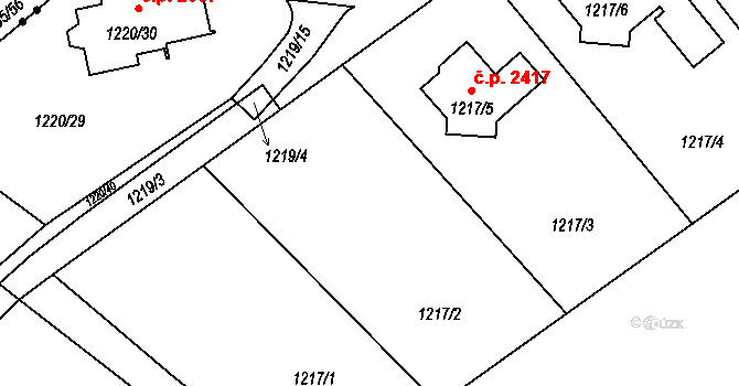 Rožnov pod Radhoštěm 2364 na parcele st. 1217/8 v KÚ Tylovice, Katastrální mapa