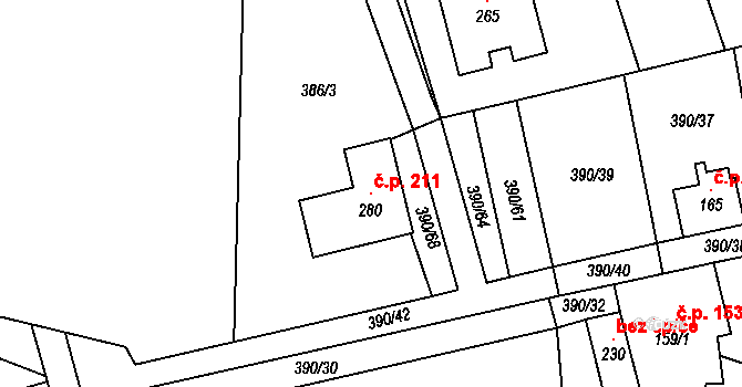 Verneřice 211, Hrob na parcele st. 280 v KÚ Verneřice u Hrobu, Katastrální mapa