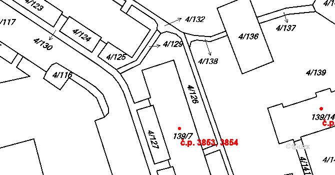 Mšeno nad Nisou 3853,3854, Jablonec nad Nisou na parcele st. 139/7 v KÚ Mšeno nad Nisou, Katastrální mapa