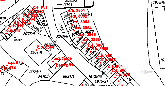 Jihlava 3856 na parcele st. 2065/8 v KÚ Jihlava, Katastrální mapa