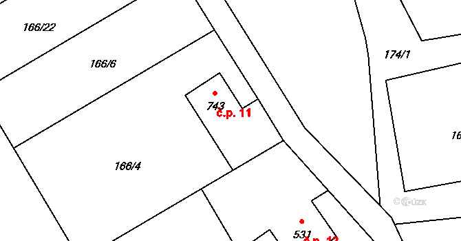 Konská 11, Třinec na parcele st. 743 v KÚ Konská, Katastrální mapa