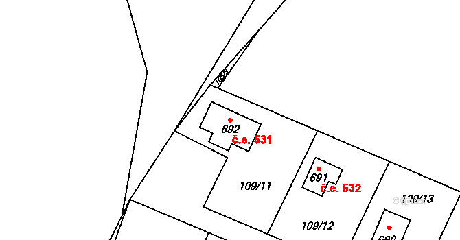 Kamenný Přívoz 531 na parcele st. 692 v KÚ Kamenný Přívoz, Katastrální mapa