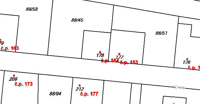 Hospozín 164 na parcele st. 178 v KÚ Hospozín, Katastrální mapa