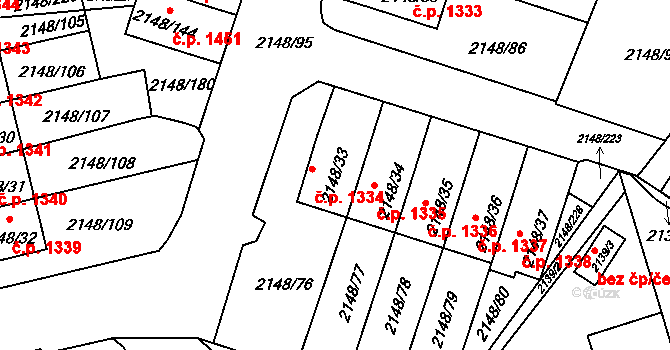 Nový Bor 1334 na parcele st. 2148/33 v KÚ Nový Bor, Katastrální mapa