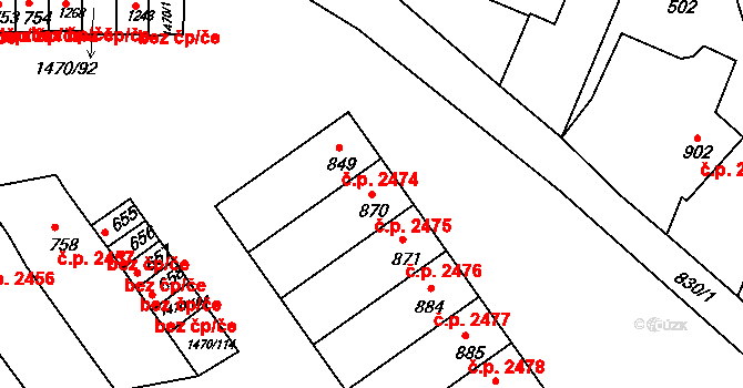 Nětčice 2475, Kyjov na parcele st. 870 v KÚ Nětčice u Kyjova, Katastrální mapa