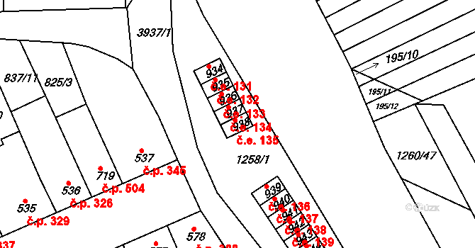 Pazderna 135, Vyškov na parcele st. 938 v KÚ Dědice u Vyškova, Katastrální mapa