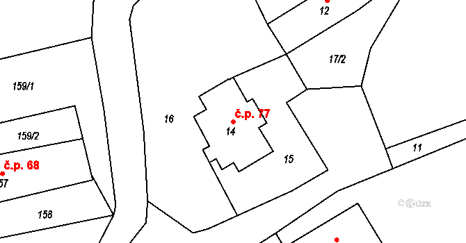 Jamartice 77, Rýmařov na parcele st. 14 v KÚ Jamartice, Katastrální mapa