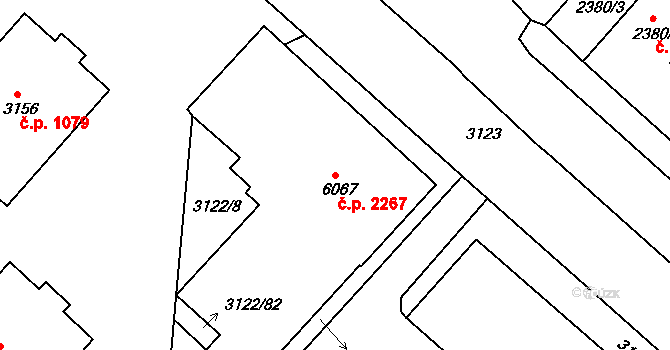 Pod Bezručovým vrchem 2267, Krnov na parcele st. 6067 v KÚ Krnov-Horní Předměstí, Katastrální mapa