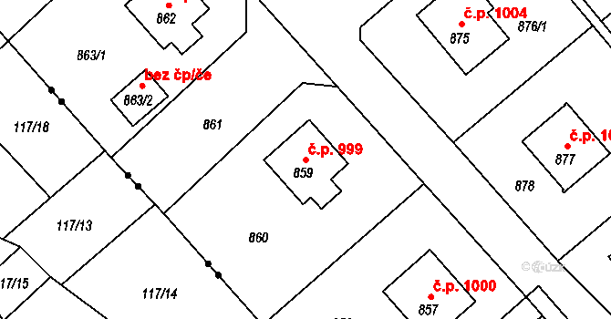 Rýmařov 999 na parcele st. 859 v KÚ Rýmařov, Katastrální mapa