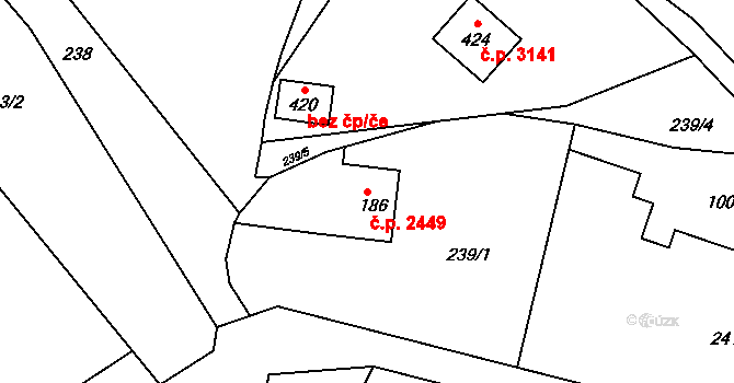 Šumperk 2449 na parcele st. 186 v KÚ Horní Temenice, Katastrální mapa