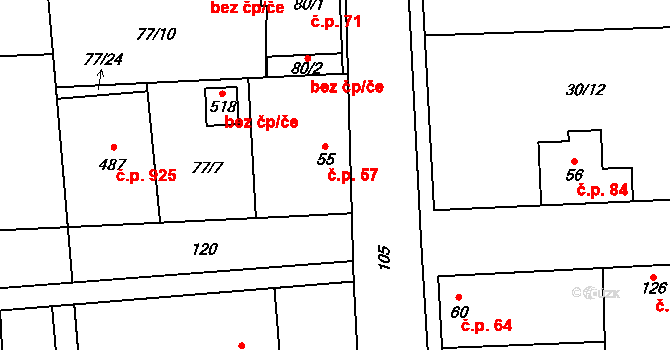 Hovorčovice 57 na parcele st. 55 v KÚ Hovorčovice, Katastrální mapa