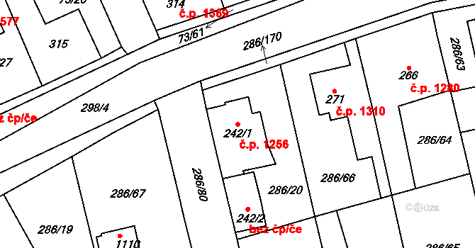 Švermov 1256, Kladno na parcele st. 242/1 v KÚ Hnidousy, Katastrální mapa
