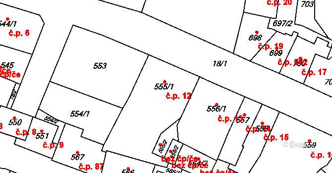 Kynšperk nad Ohří 12 na parcele st. 555/1 v KÚ Kynšperk nad Ohří, Katastrální mapa