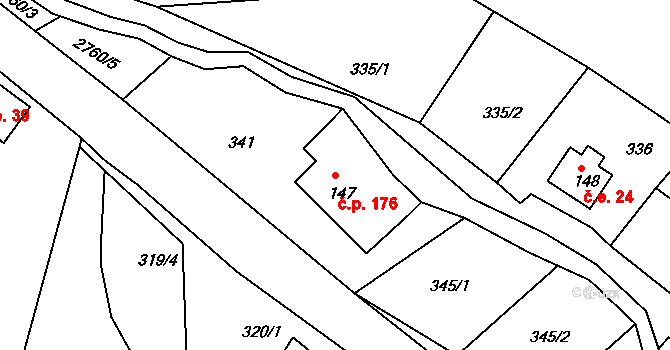 Václavice 176, Hrádek nad Nisou na parcele st. 147 v KÚ Václavice u Hrádku nad Nisou, Katastrální mapa